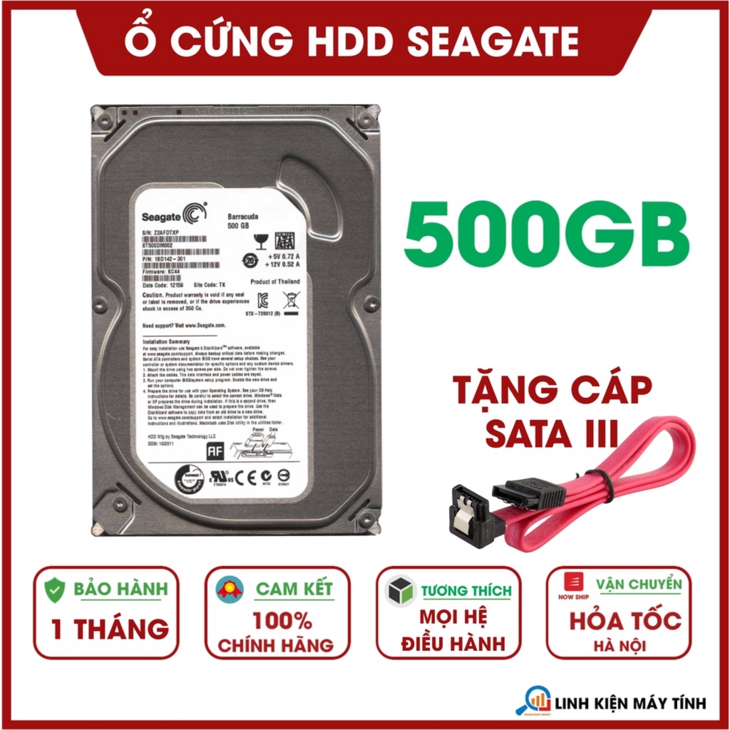 Ổ Cứng HDD Seagate 500GB - Mới 99% - Tặng cáp sata - Bảo hành 1 tháng !!!