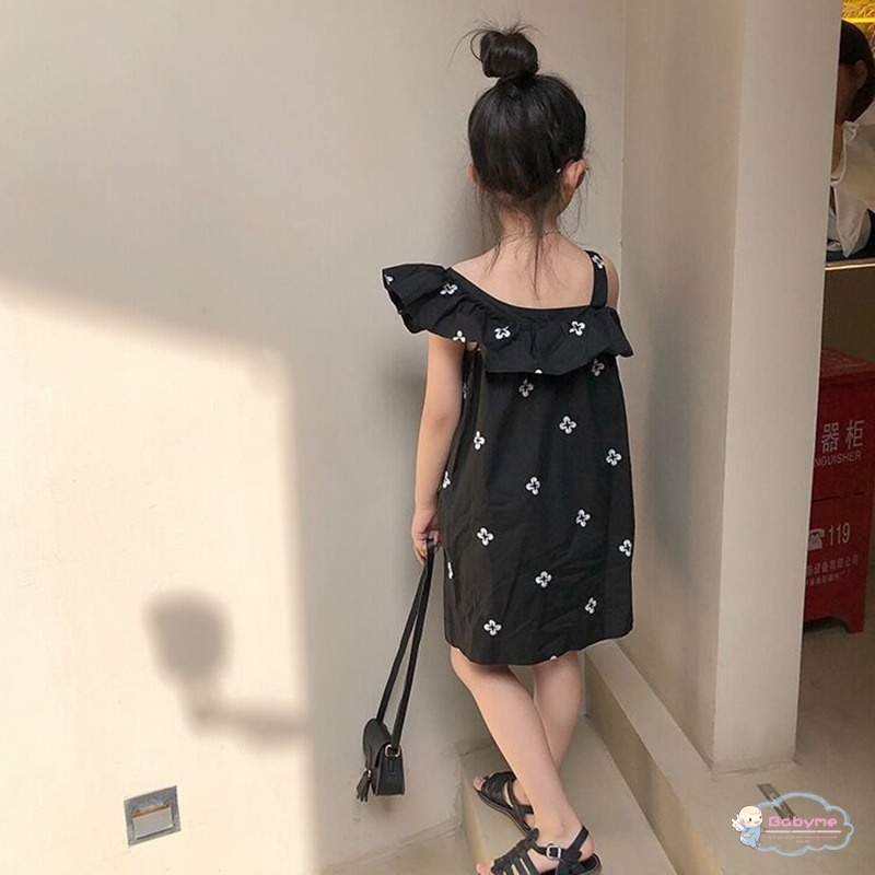 Đầm Công Chúa Hai Dây Dài Ngang Gối Thêu Họa Tiết Hoa Xinh Xắn Cho Bé Gái