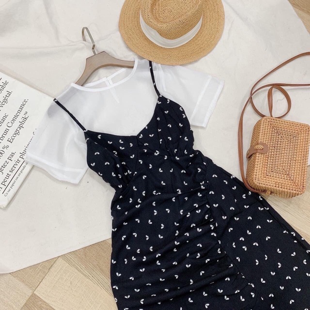 Váy yếm 2 dây đen trắng