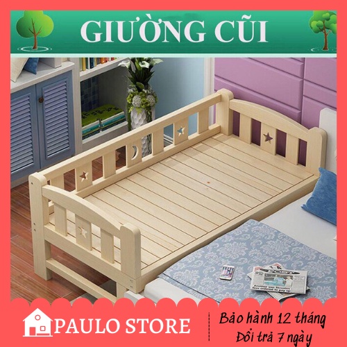 Giường gỗ cho bé size 128*60cm, Quây 3 mặt không cầu thang