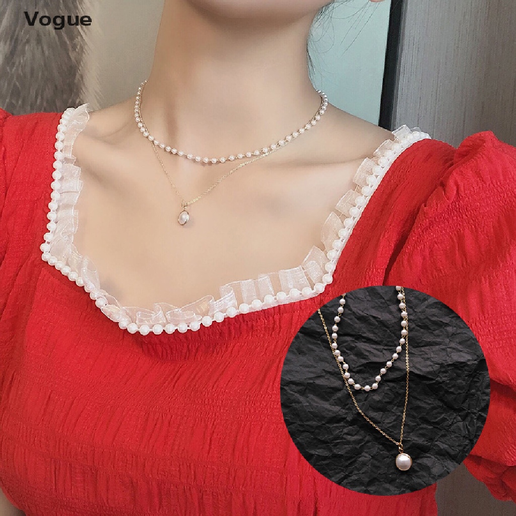 Vòng cổ Hai Lớp Đính Ngọc Trai Nhân Tạo Kpop Thời Trang