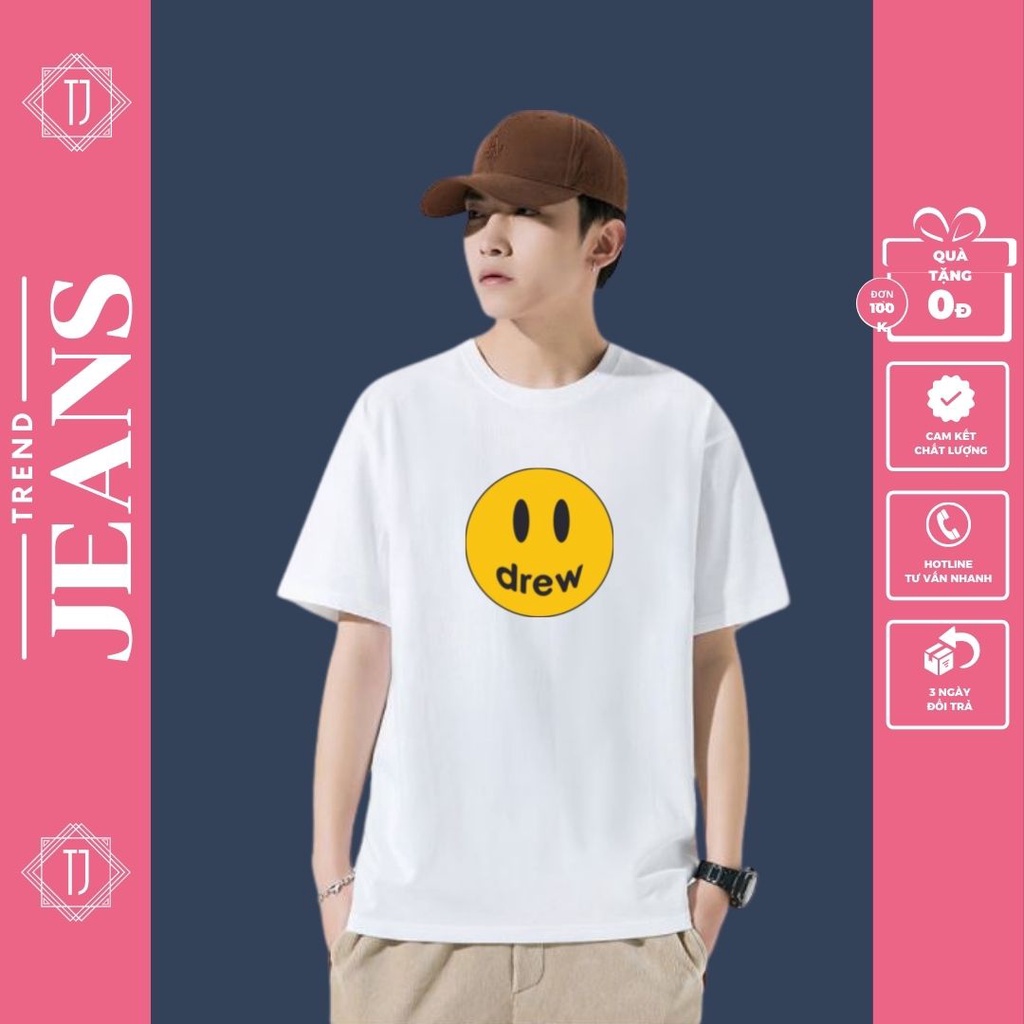 Áo thun nam nữ in hình mặt cười Drew, áo phông unisex tay lỡ 2022