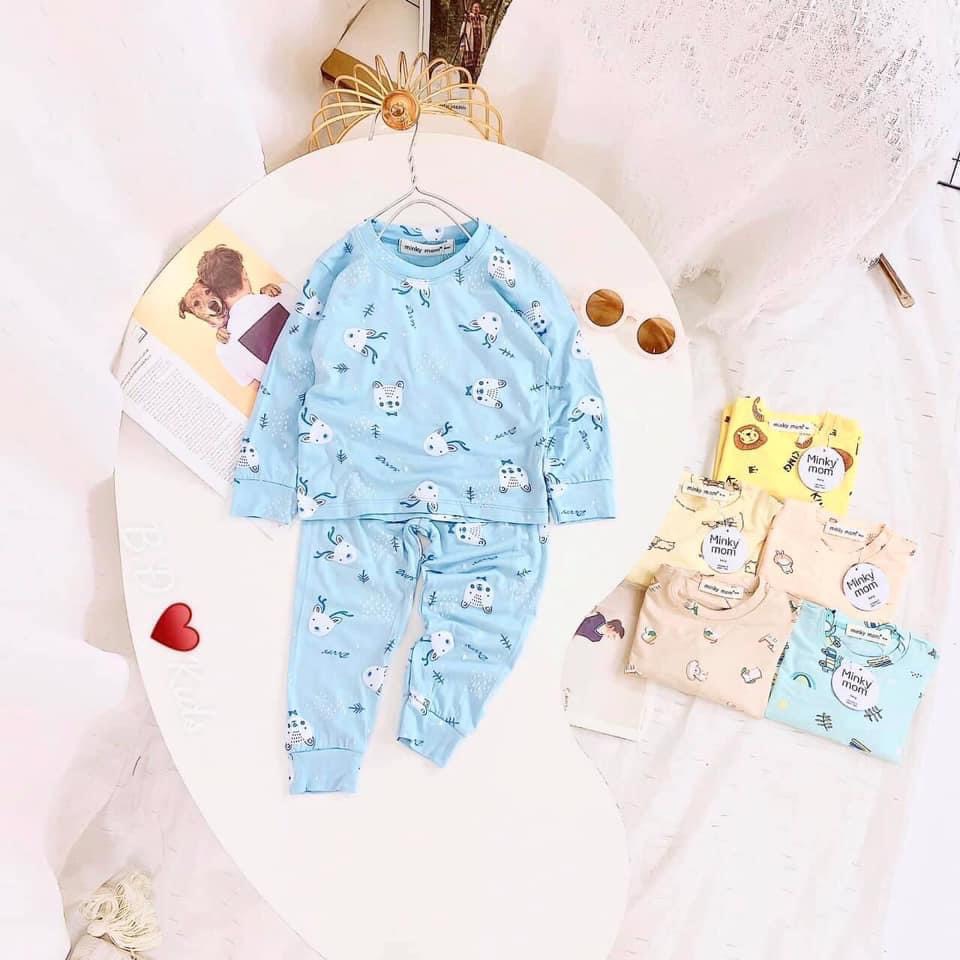 [SALE] Bộ Quần Áo Bé Gái, Bé Trai Minky Mom Vải Thun Lạnh Hươu Xanh Sư Tử Vàng, Bộ Dài Tay Cho Bé Mặc Nhà MKMTD2141