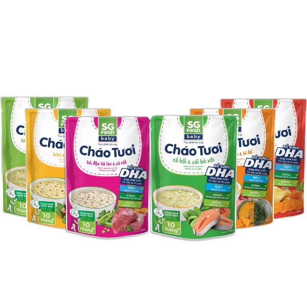 Combo 6 Cháo Tươi Baby Sài Gòn Food 240G (Gà, Thịt Bằm, Bò, Tôm, Lươn, Cá Hồi)