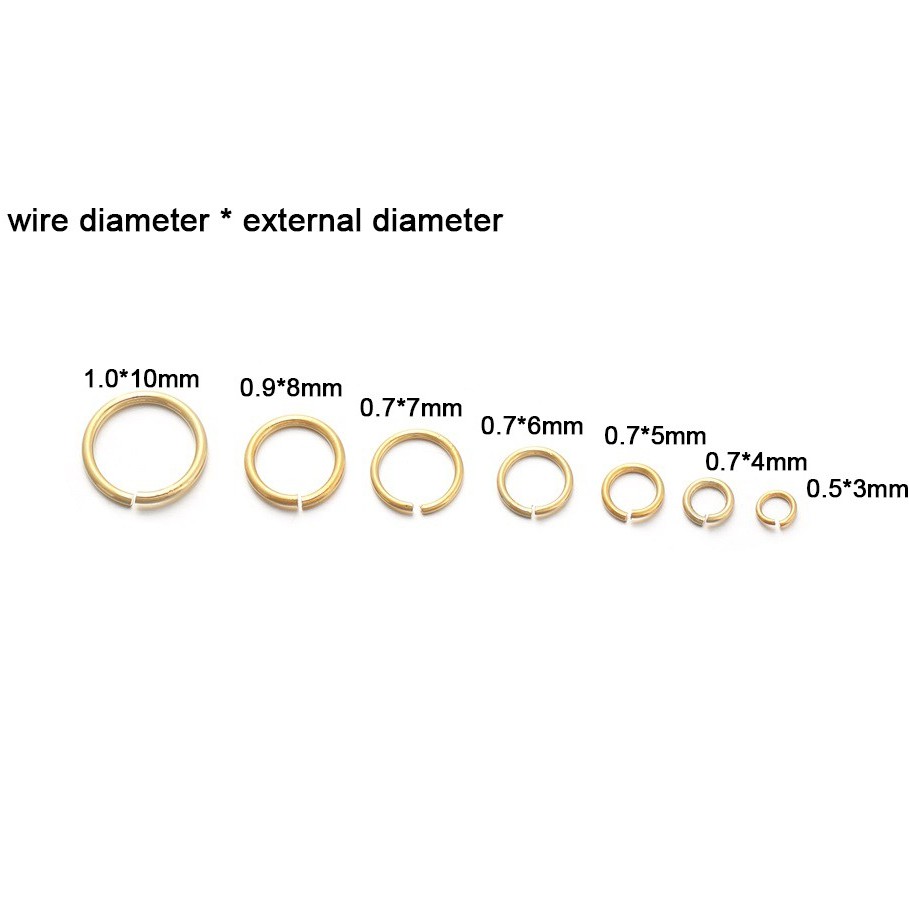 Bộ 50-200 cái vòng tròn St.kunkka Yongforyou bằng thép không gỉ mạ vàng động 3-10mm không phai màu