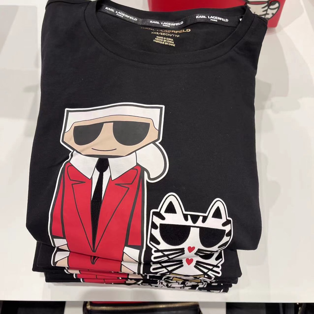 Áo Thun Cotton Dáng Rộng Họa Tiết Karl Lagerfeld Lunar Tiger Thời Trang Unisex