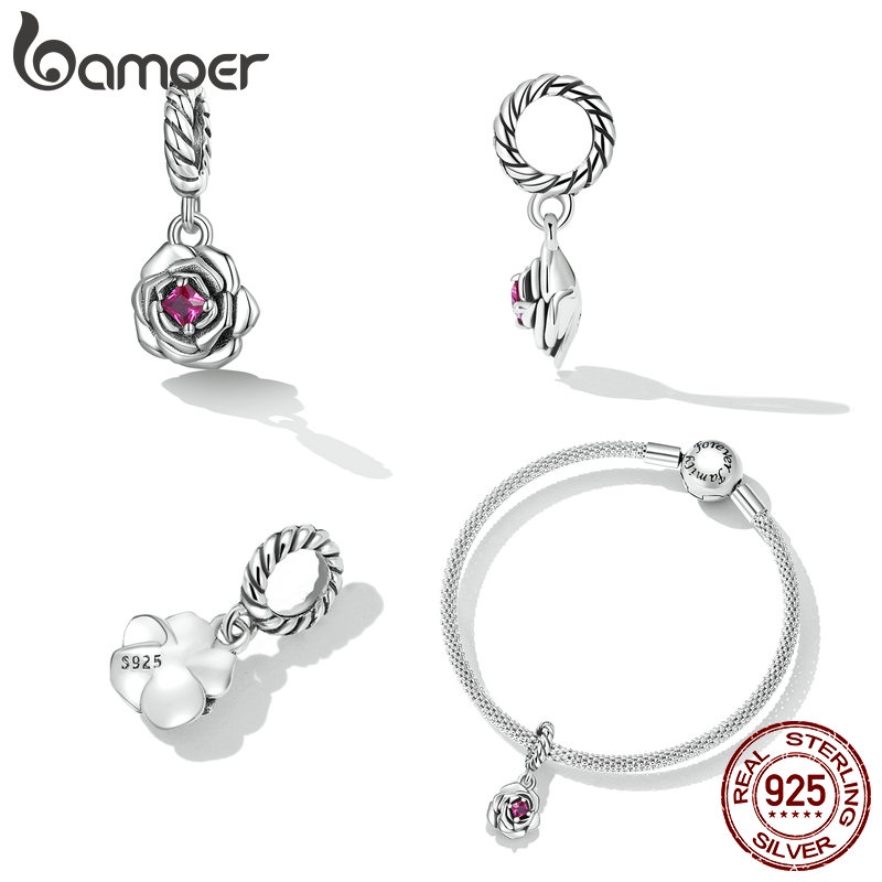 Mặt dây chuyền Bamoer bạc 925 mặt hoa hồng thanh lịch cho nữ