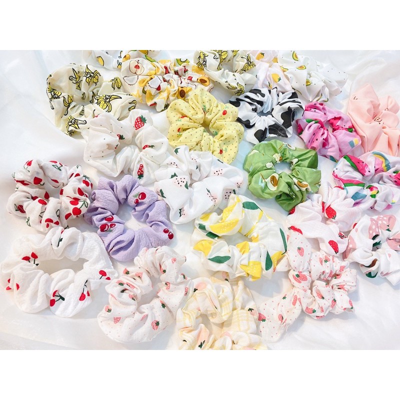 Dây cột tóc cỡ lớn in họa tiết trái cây nhiều màu đẹp thời trang dành cho nữ