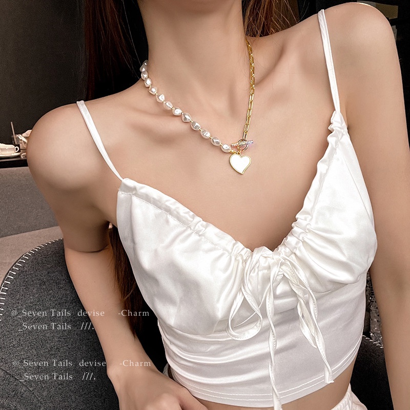 Vòng cổ Choker chuỗi ngọc trái tim cực đẹp dành cho nữ