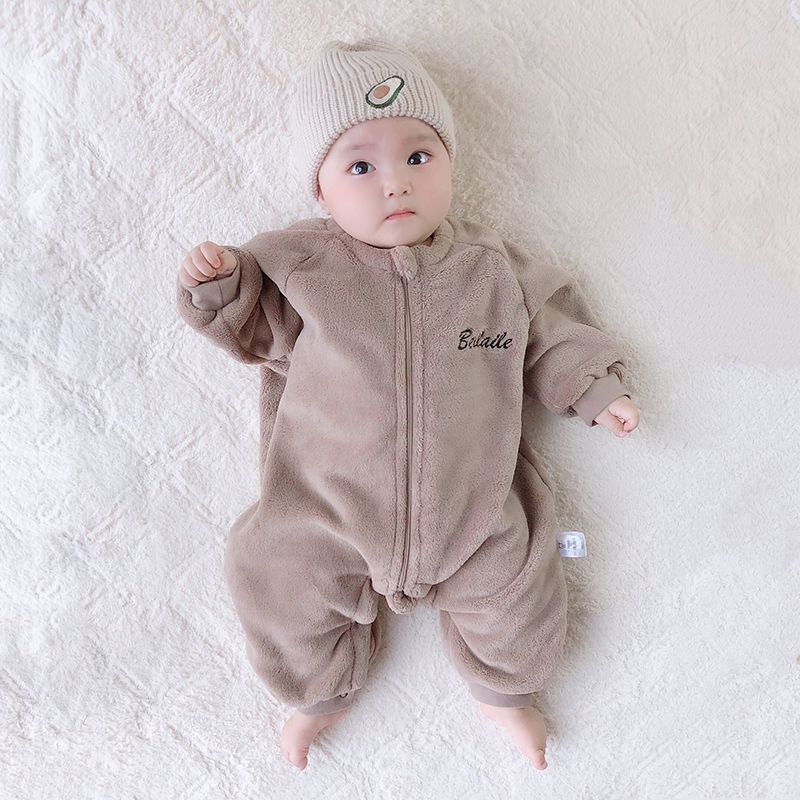 Đồ ngủ liền thân vải nhung san hô ấm áp thời trang dành cho bé sơ sinh