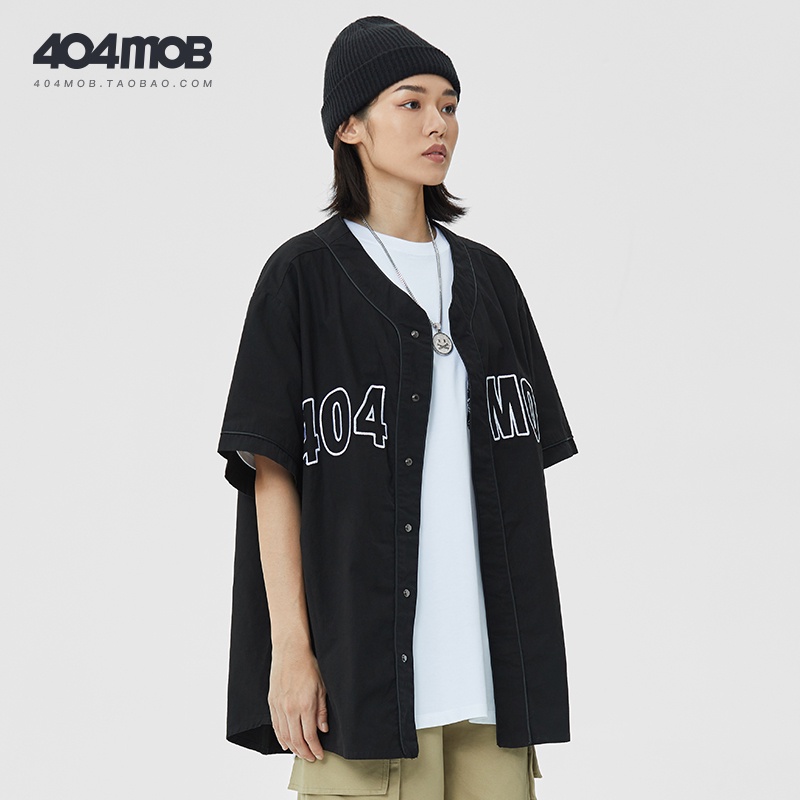 Áo Sơ Mi Bóng Chày Tay Ngắn Họa Tiết Thêu Thời Trang Phong Cách Hàn Quốc Cho Nam Nữ