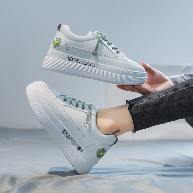 Giày Nữ, Giày Sneaker Nữ G14 Màu Trắng Đế Cao Thêu Hoa Phong Cách Hàn Quốc Đi Học Đi Chơi | BigBuy360 - bigbuy360.vn