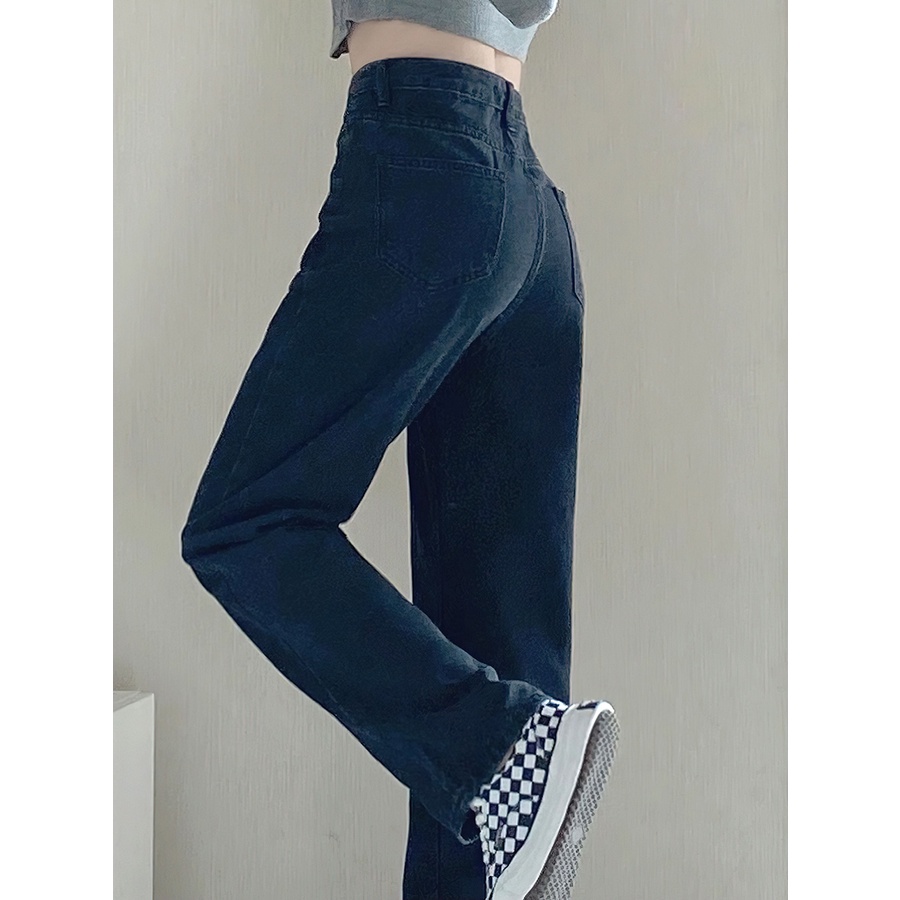 Xiaozhainv Quần denim dài ống suông phong cách Hàn Quốc thời trang cho nữ