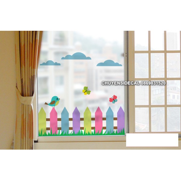 Decal Dán Kính Cao Cấp - Hàng rào sắc màu ( 60x58cm )