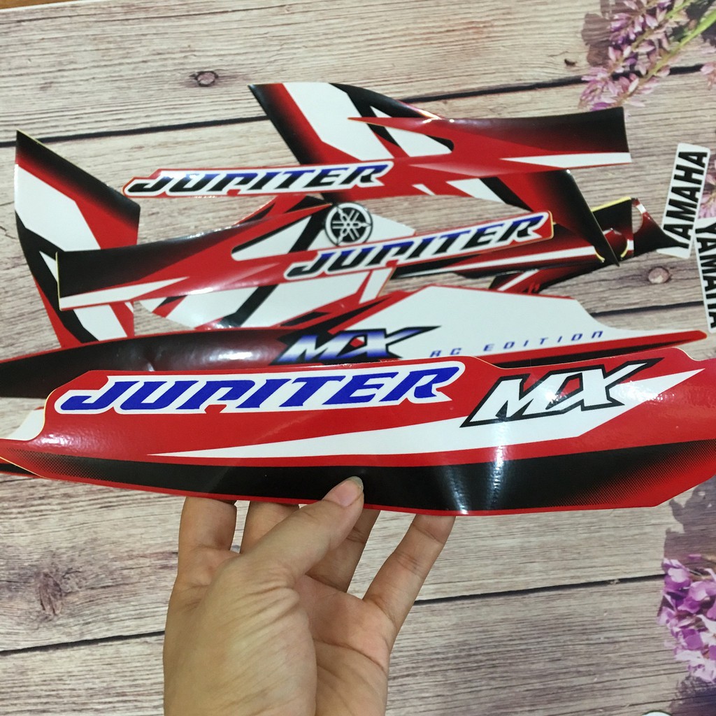 Tem dán xe Jupiter MX, hai màu đỏ và xám màu sắc đẹp, chất keo 3M dán chắc chắn