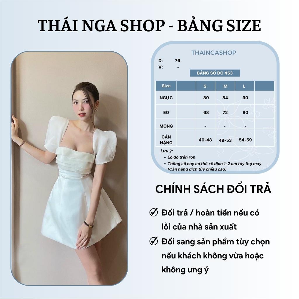 Đầm Cổ Vuông Dự Tiệc Tay Phồng Xếp Ly Ngực Dáng Ngắn Trắng Và Đen Thaingashop D0453