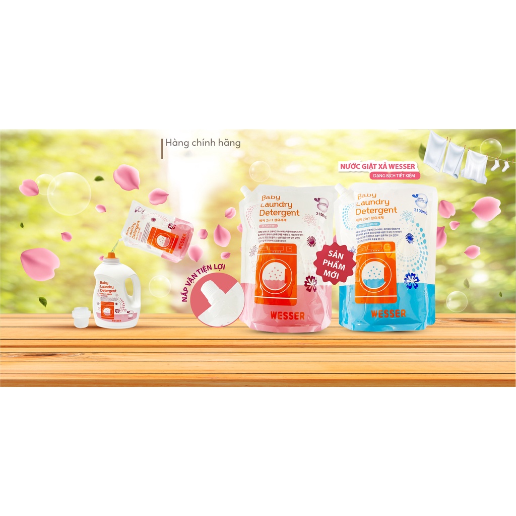 [Chính hãng] Nước Giặt Xả Wesser 2in1 chai 1200 - 3000ml, túi 2100ml nhập khẩu Hàn Quốc An toàn thân thiện làn da bé