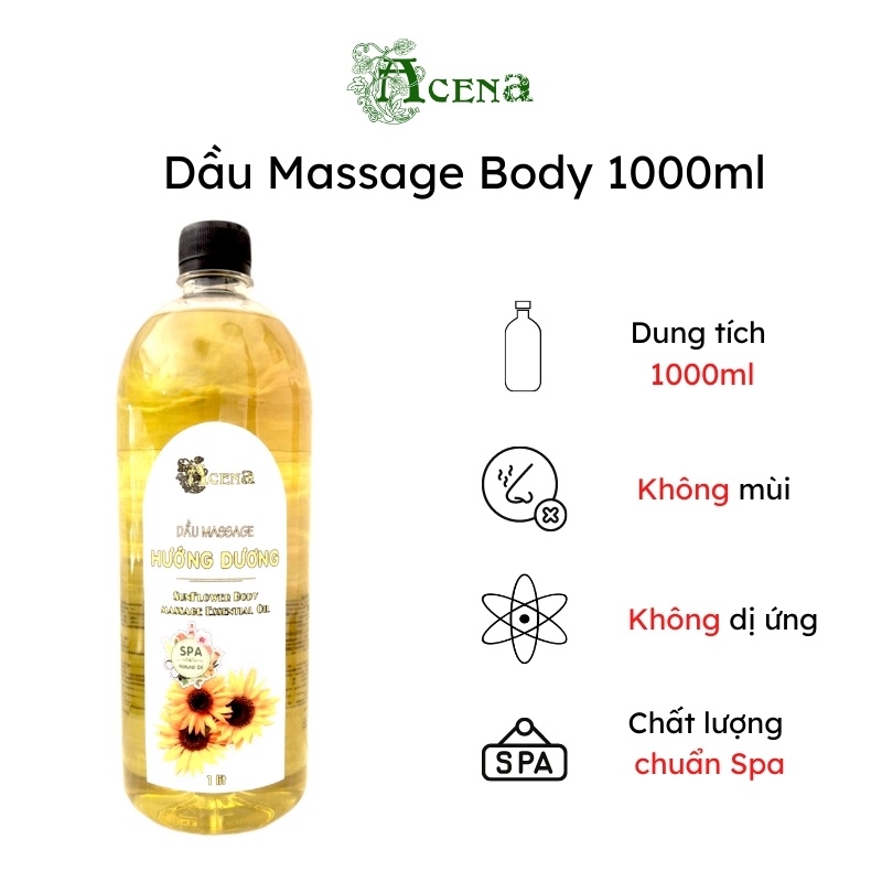 Dầu Massage Body Hoa Hướng Dương 1000ml Trơn Tay, Mùi Thơm Thư Giãn Dễ Chịu, Chất Lượng Chuẩn Spa 5 Sao, Dễ Sử Dụng