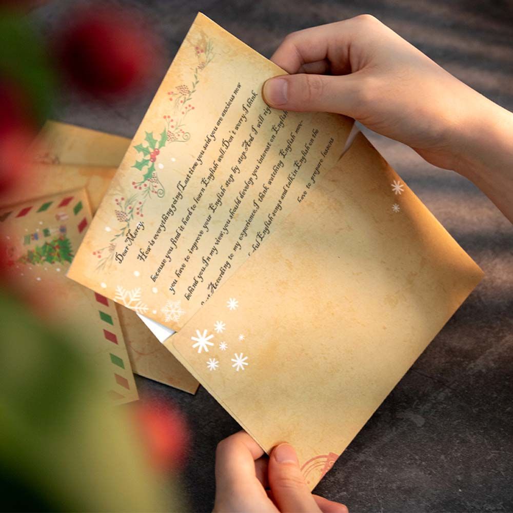 Set 6 tấm thiệp giáng sinh bằng giấy kraft hình người tuyết/ông già noel/ chữ phong cách vintage DIY