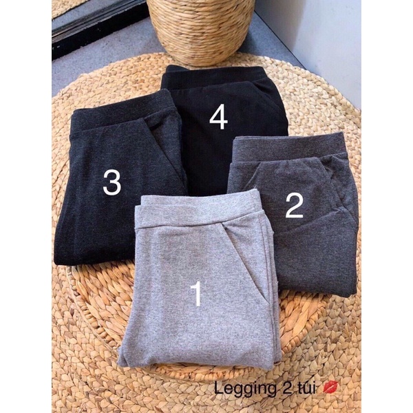 Quần legging thun 2 túi xuất khẩu đủ size đủ màu chất thun co giãn