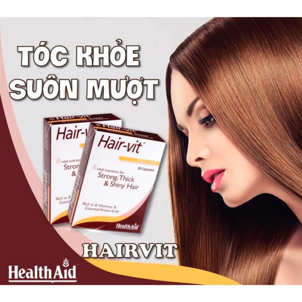 Viên Uống Mọc Tóc HealthAid Hair-Vit Giúp Giảm Rụng Tóc, Kích Thích Tóc Mọc Dày &amp; Bóng Mượt (Hộp 30 Viên)