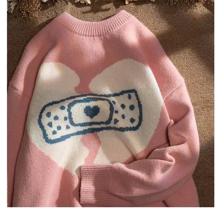 Áo sweater dệt kim tay dài kiểu chui đầu thiết kế dễ thương cho các cặp đôi áo len cổ lọ ấm áp