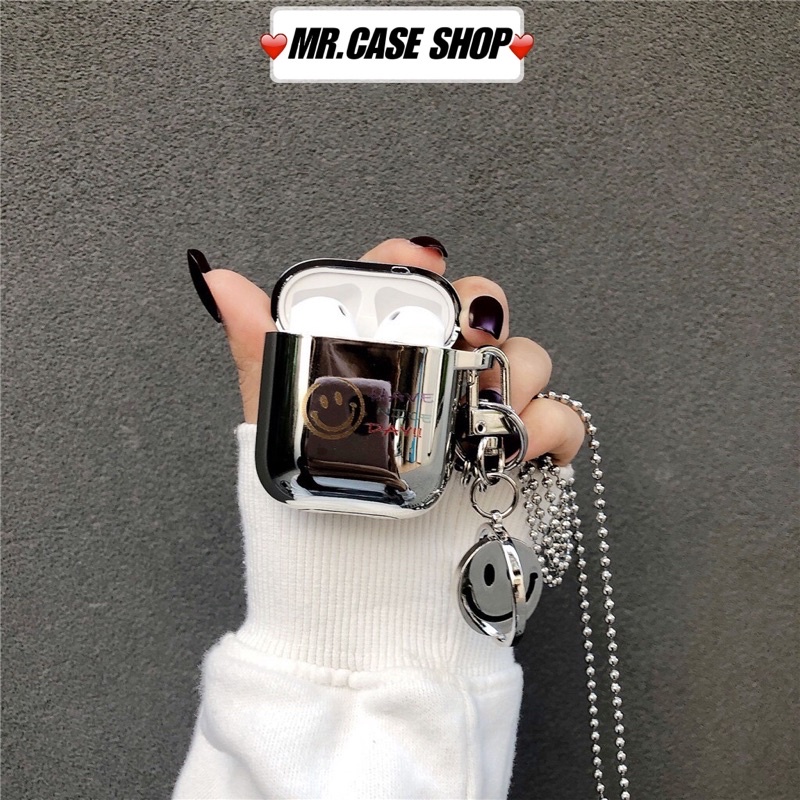 Case Airpods 1/2 /Pro Vỏ Ốp Tai Nghe Hình Mặt  Cười Tráng Gương Kèm Móc khoá - Mr.Case AirPods