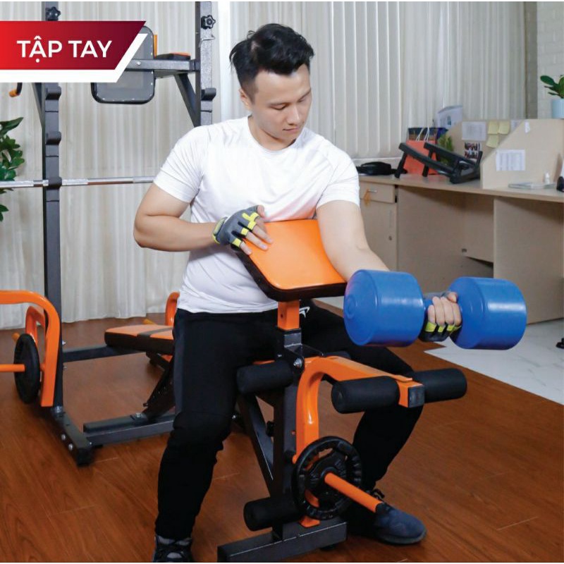 Ghế tập tạ đa năng xà đơn xà kép Hoàng Đức Sport 1608 xuất khẩu mẫu mới nhất kèm găng tay tập tạ xuki