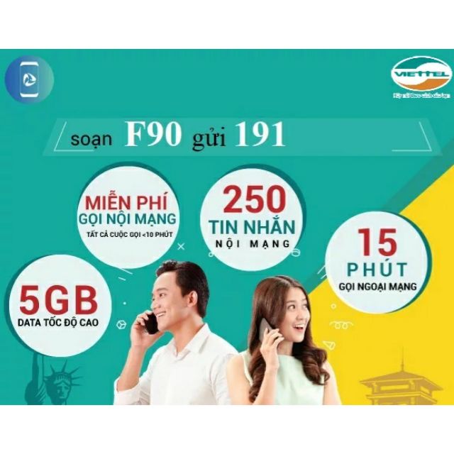 Sim Viettel F90 Miễn Phí Gọi Nội Mạng, 15p Ngoại Mạng,  250SMS Nội Mạng Và 5GB DATA