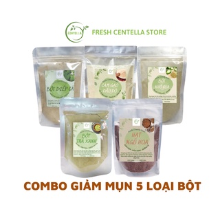 Combo bột giảm mụn cám gạo đậu đỏ, bột trà xanh, bột diếp cá, bột khổ qua, hạt ngũ hoa 100% nguyên chất