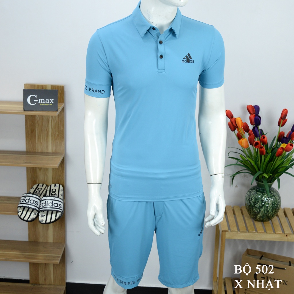 Bộ thể thao nam adidas cao cấp mùa hè cộc tay chất thun lạnh mã 502, bộ đồ tập