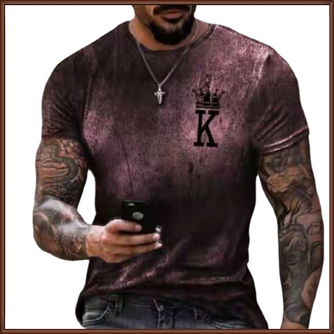 Áo Thun Cổ Tròn Tay Ngắn Dáng Rộng In Hoạ Tiết Lá Bài Poker Màu Gradient Thời Trang Cho Nam Giới