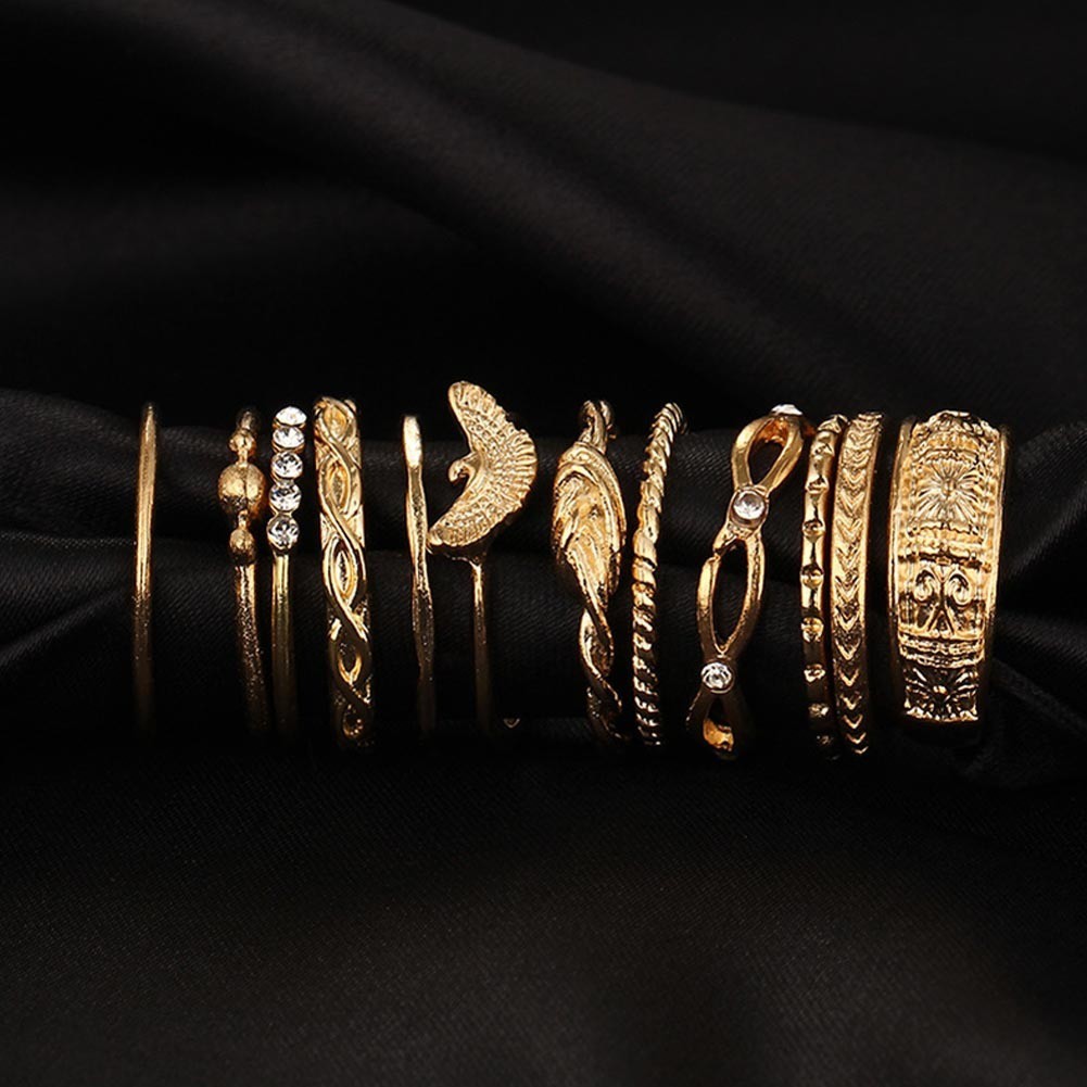 Bộ 12 nhẫn đeo khớp ngón tay mạ vàng phong cách boho xinh xắn hợp thời trang