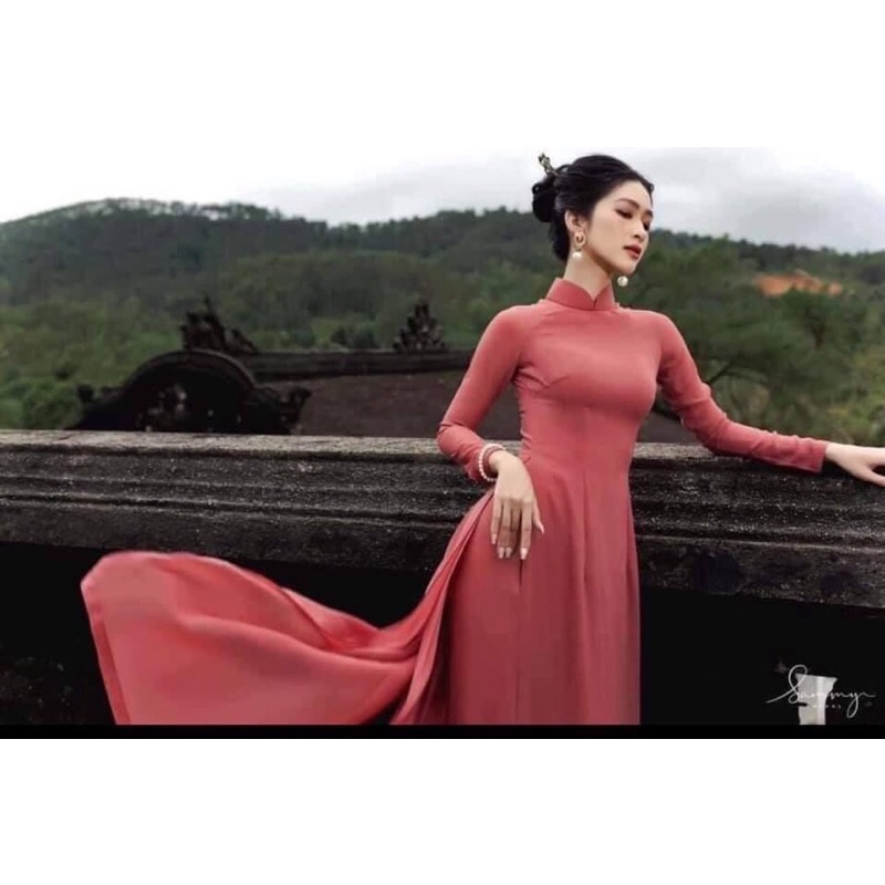 Áo dài trơn cổ cao chất liệu chi phông 4 tà _ ANNA MS78
