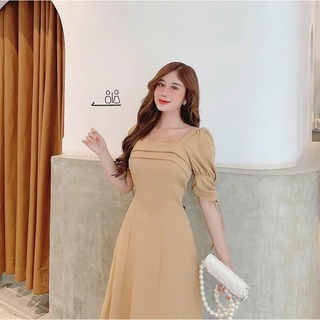 Đầm cổ vuông viền 2 màu (kèm hình thật)