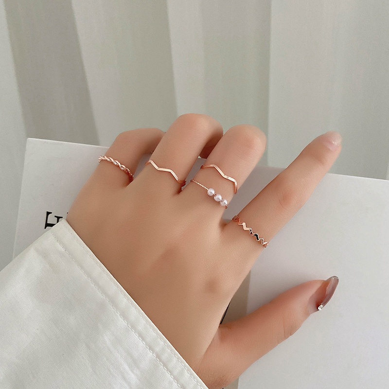Bộ 5 Nhẫn Mạ Vàng / Bạc Phong Cách Hàn Quốc