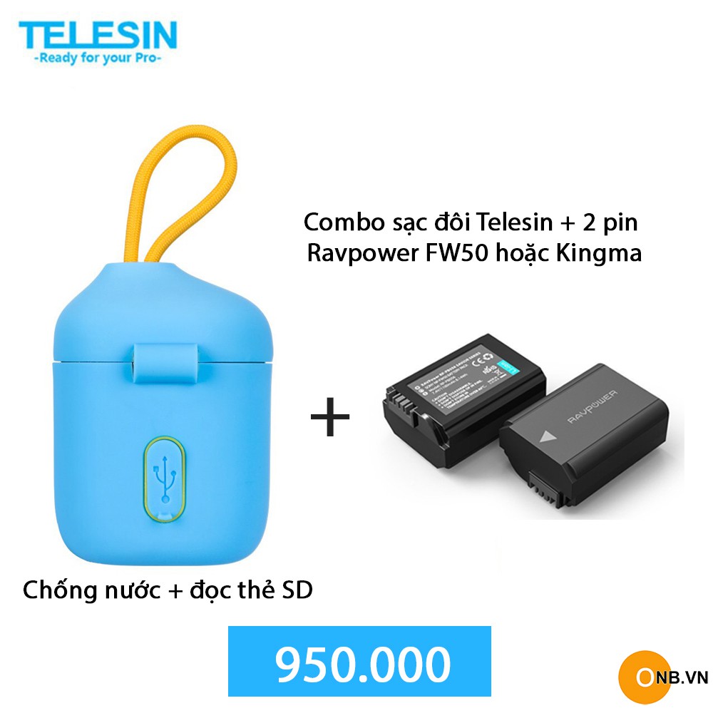 Combo Hộp sạc đôi Telesin kèm 2 pin FW50 Kingma hoặc Ravpower