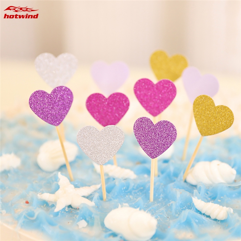 Set 10 Que Cắm Trang Trí Bánh Kem Hình Ngôi Sao / Trái Tim Xinh Xắn
