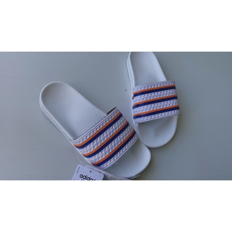 Dép nam - dép quai ngang ITALY Đế Đúc Màu Trắng 3 Sọc Cam | dép bánh mì Adilette Nam Nữ