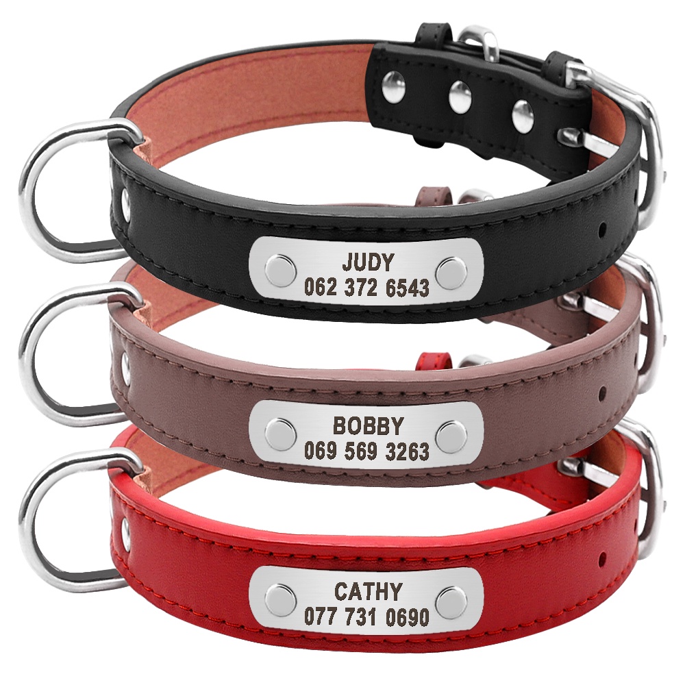 Vòng Cổ Bằng Thép Không Gỉ Và Pu Khắc Chữ Pu Chống Mất Cho Thú Cưng 27 Pets』