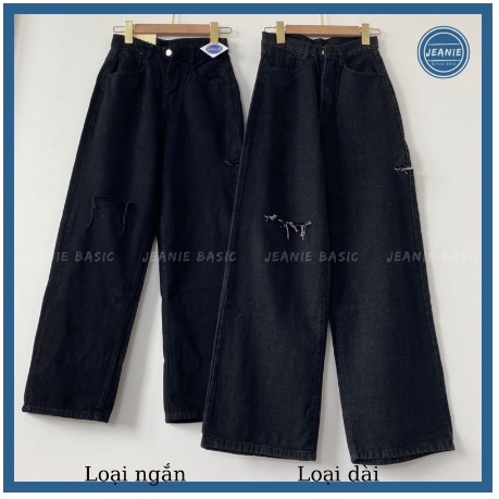 Quần Jeans BAGGY Loang Rách Quần Jeans Nữ Ống Suông Dài Rách Gối Quần Jean Loang Xanh Đen -CHUẨN HÀN KR STYLE Free Ship