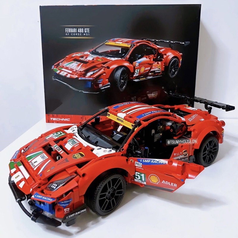 Đồ chơi xếp hình lắp ráp Xe Thể Thao Oto Ferrari 488 gạch Technic 1677 chi tiết