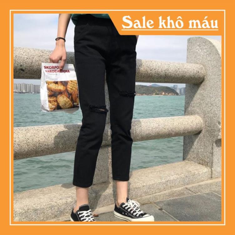 quần baggy ulzzang, quần nữ đẹp jean rách, quần jeans ống rộng bò mềm đen trắng -b11