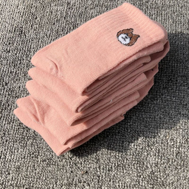 Tất/Vớ Trơn Vải Cotton Cao Cấp Cổ Ngắn Và Cổ Cao Họa Tiết Hình Gấu Co Giãn Thoáng Mát, Hàn Quốc - Iclassy_shoes