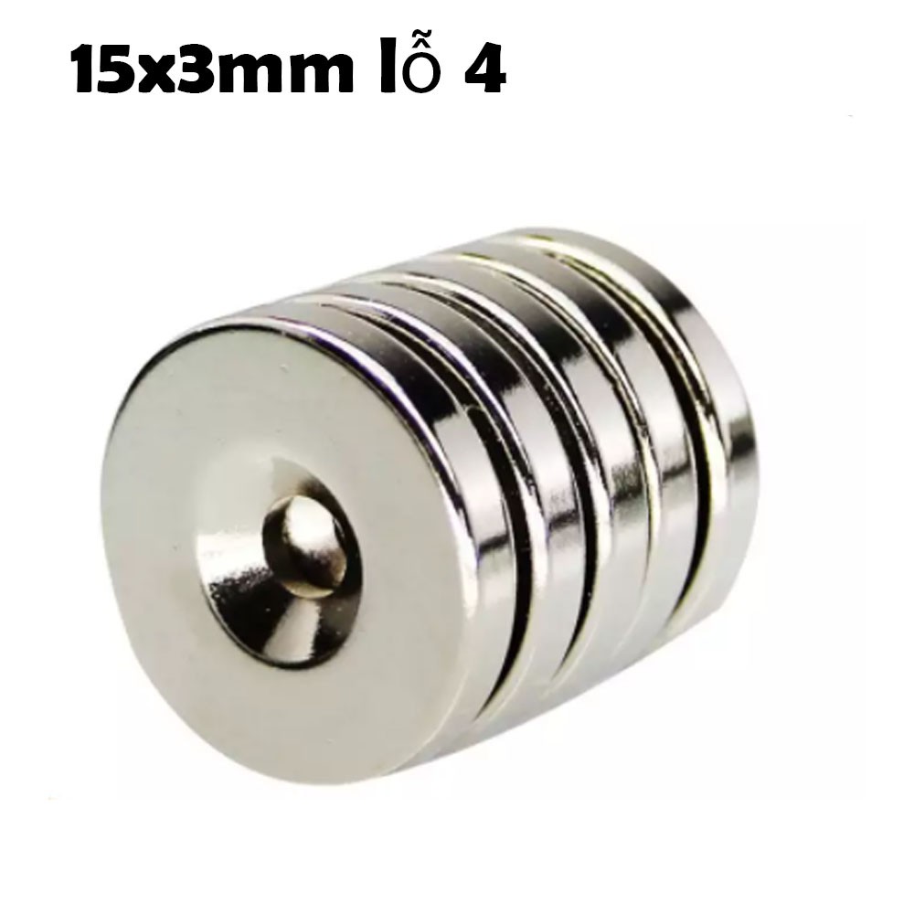 Nam châm 15x3mm lỗ 4mm viên hình tròn đất hiêm siêu mạnh