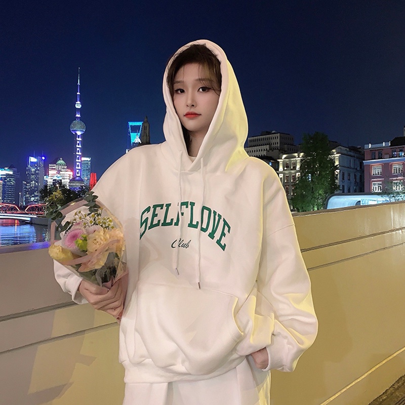 Áo hoodie ZHELIHANGFEI dài tay dáng rộng in họa tiết cá tính trẻ trung cho nữ