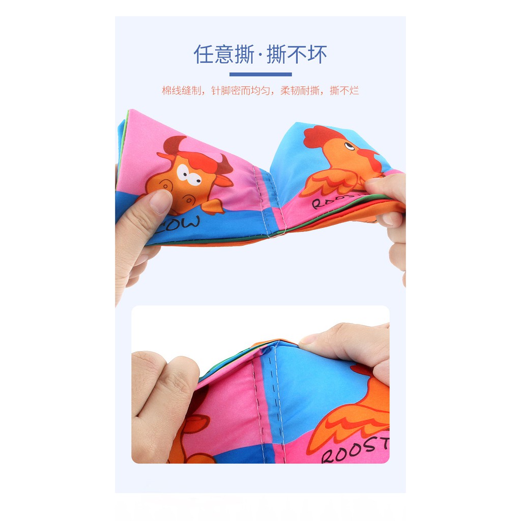 Sách vải mềm Zhan Qi Toys in hình thú và chữ số tiếng Anh giúp bé học tập không độc hại