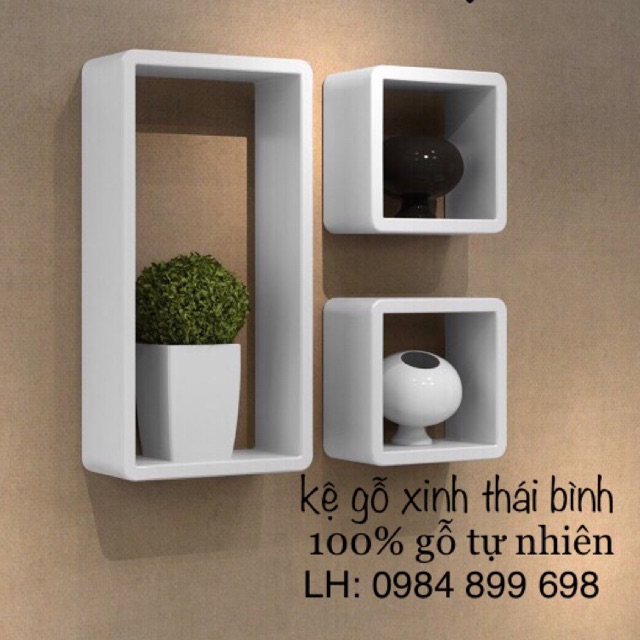 Bộ kệ gỗ treo tường 3 ô vuông như hình