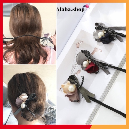 Thanh dụng cụ kẹp búi tóc củ tỏi công sở kiểu dáng Hàn Quốc đính hoa Alaba