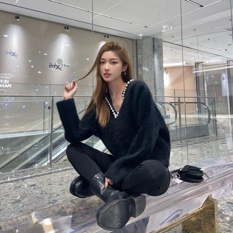 Áo Sweater Lông Cừu Chui Đầu Dáng Rộng Thiết Kế Cổ Điển Thời Trang Mùa Thu 2022 Hàng Mới Dành Cho Bạn Nữ